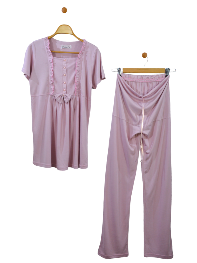 Pembe%20Kısa%20Kollu%20Hamile%20Pijama%20Takımı