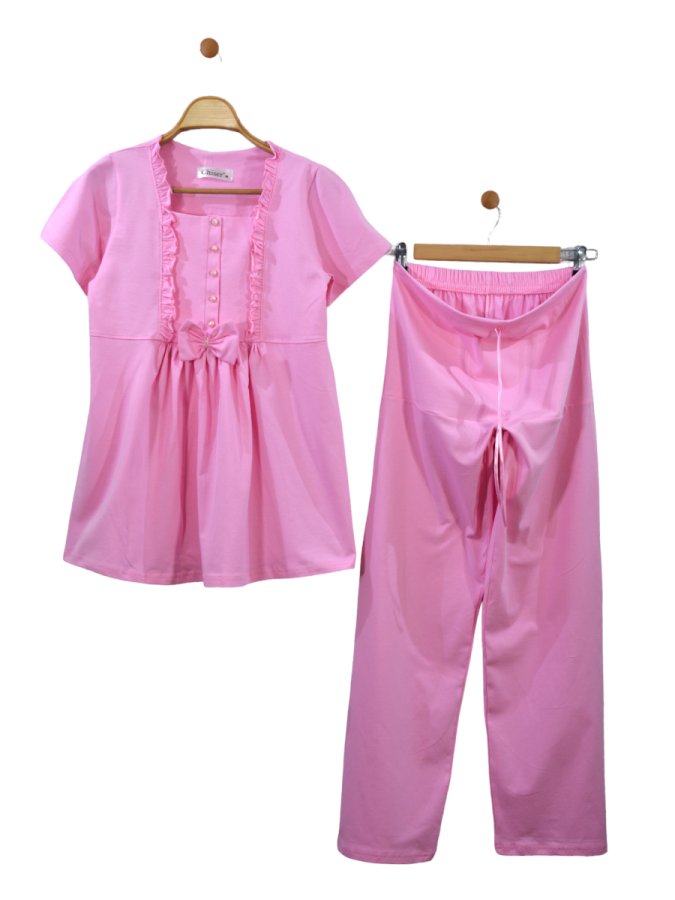 Pembe%20Kısa%20Kollu%20Hamile%20Pijama%20Takımı